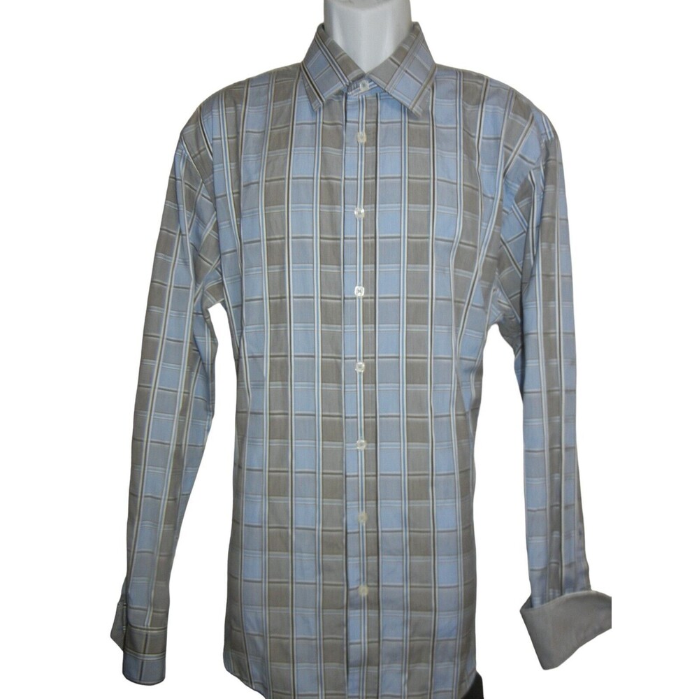 Bugatchi Shaped Fit Shirt Men’s Size XXL Long Sleeve Button Up 100% Cotton Plaid